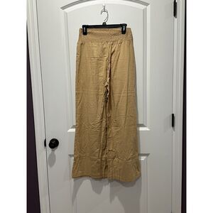 NWOT Dark Tan Smocked Waist Linen Blend Wide Leg Pants Size Medium